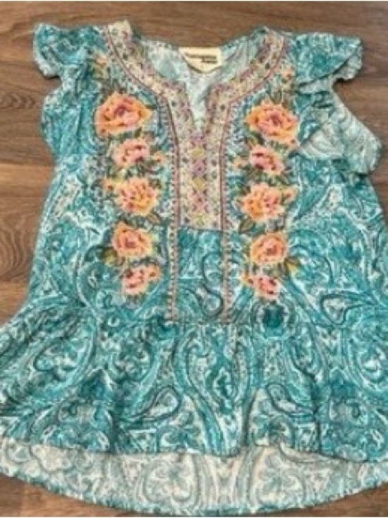 Savanna Jane Tops - Savanna Jane Teal and Pink Embroidered Blouse